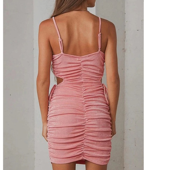 Pink Ruched Cutout Dress - Picture 3 of 3